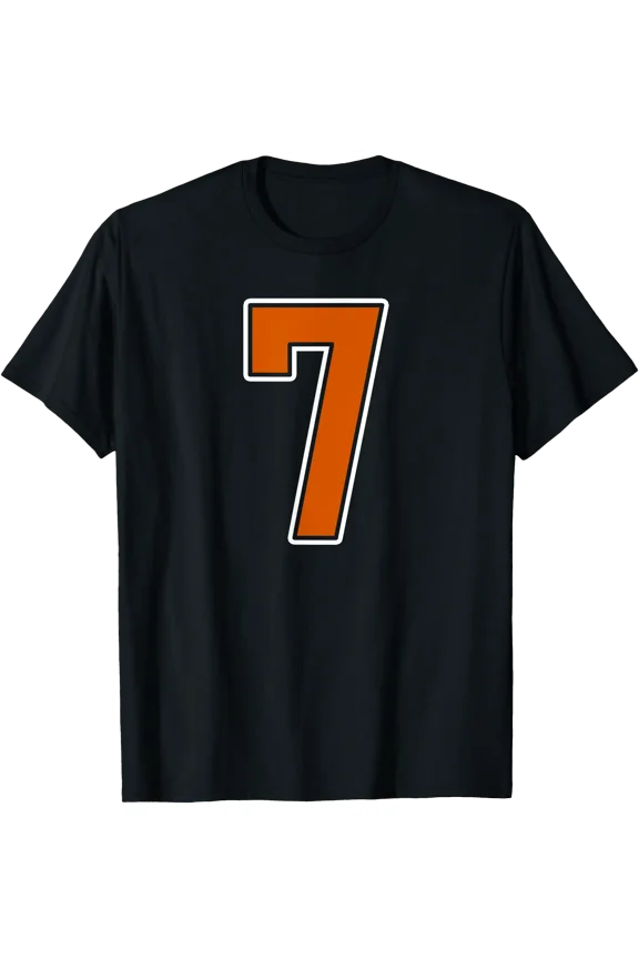 Burnt Orange White Number 7 Player Uniform #7 T-Shirt