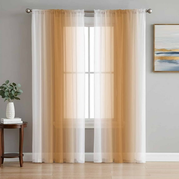 Burnt Orange White Ombre Semi Sheer Curtains 96 Inch Length 2 Panels Set,Modern Abstract Art Farmhouse Gradient Sheer Kitchen Curtain Privacy Window Curtain for Living Room Bedroom Rod Pocket Drapes