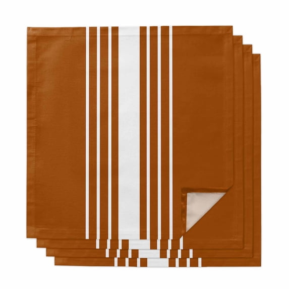 Burnt Orange White Stripe Cloth Napkins, Modern Rustic Vertical Striped Washable and Reusable Dinner Napkins Set of 4, Table Napkin for Kitchen Party Birthday Wedding Hotel Housewarming 20"x20"
