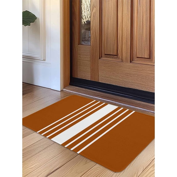 Burnt Orange White Stripe Door Mat Indoor Outdoor Entrance,Non Slip Rug for Kitchen Bathroom Entryway Rug,Modern Rustic Vertical Striped Washable Doormat Floor Mat 20x31.5 Inch