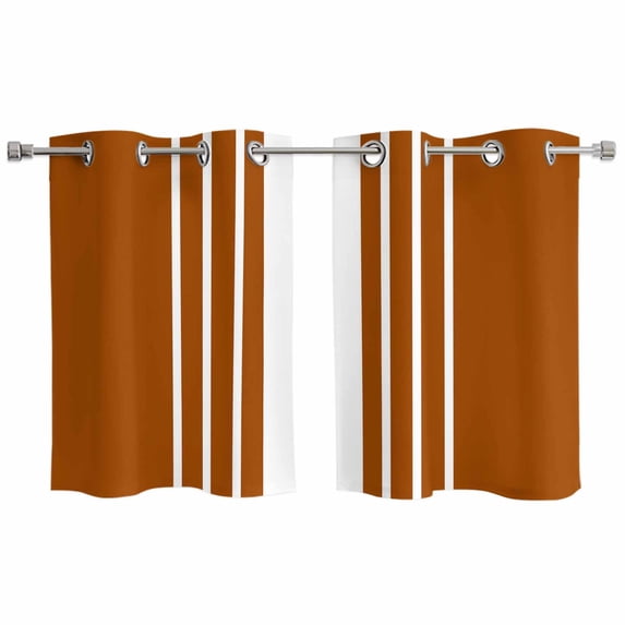 Burnt Orange White Stripe Kitchen Curtains Small Short 39 Inch Length, Modern Rustic Vertical Striped Grommet Bedroom Living Room Curtains, Light Filtering Cafe Curtain Drapes 2 Panels Set 55''x39''