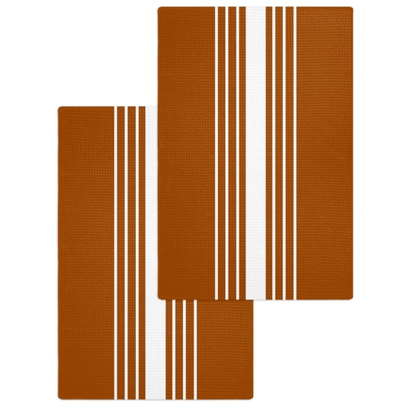 Burnt Orange White Stripe Kitchen Dish Towels for Drying Dishes Set of 2, Modern Rustic Vertical Striped Waffle Weave Microfiber Hand Tea Bathroom Towels Quick Dry & Absorbent Towel 15.7x23.6