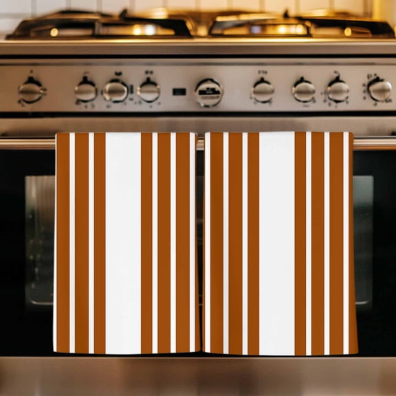 Burnt Orange White Stripe Kitchen Towels Set of 1, Modern Rustic Vertical Striped Absorbent Dish Towels for Kitchen, Microfiber Hand Towel, Quick Drying Tea Towel for Cleaning Decorative Dishcloths