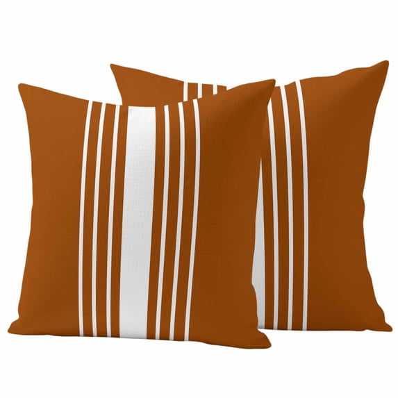 Burnt Orange White Stripe Outdoor Waterproof Pillow Covers, Modern Rustic Vertical Striped Decorative Square Throw Pillowcase Sofa Cushion Sham for Patio/Couch/Chair, 26"x26" 2 Pack