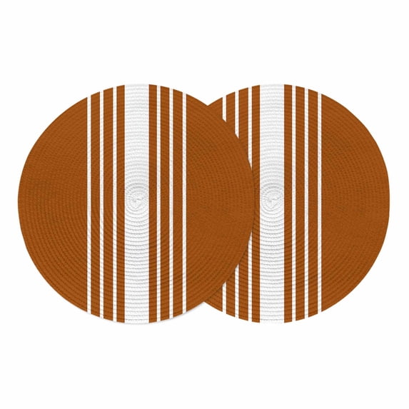 Burnt Orange White Stripe Round 15 Inch Placemats Set of 2, Modern Rustic Vertical Striped HeatResistant Non Slip Place Mats for Dining Table, Wipeable Braided Kitchen Table Mats for Housewarming