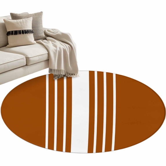 Burnt Orange White Stripe Round Rug 3ft Area Rug Washable Soft Non-Slip 3' Circle Low Pile Rugs Modern Rustic Vertical Striped Carpet for Bedroom Living Room Entryway Home Office Dining Room