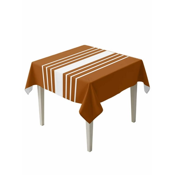Burnt Orange White Stripe Table Cloth, Modern Rustic Vertical Striped Waterproof Tablecloth for Square Tables, Reusable Washable Fabric Table Cover for Restaurant Kitchen Dining Tables 60"x60"