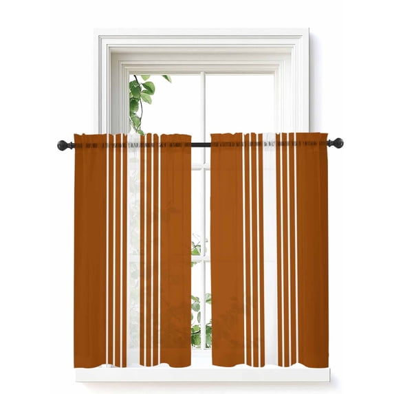 Burnt Orange White Stripe Tier Curtains 45 Inch Length,Sheer Curtains for Bedroom Living Room Window Modern Rustic Vertical Striped Small Half Window Kitchen Curtains & Drapes 27.5"x45" 2 Panels