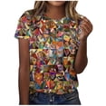 thumbnail image 1 of Burnt Orange Women Boat Neck T Shirts Lounge Tops Tee for Women Short Sleeve Cat Print Loose Fit Kawaii Summer Fall Tee Shirt 2025 Clothes Fashion S, 1 of 4