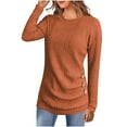 thumbnail image 1 of Burnt Orange Women Long Sleeve Tshirts Tee Tops for Women Crew Neck Spandex Crochet Striped Plain Summer Fall Shirts 2025 Clothes M, 1 of 8