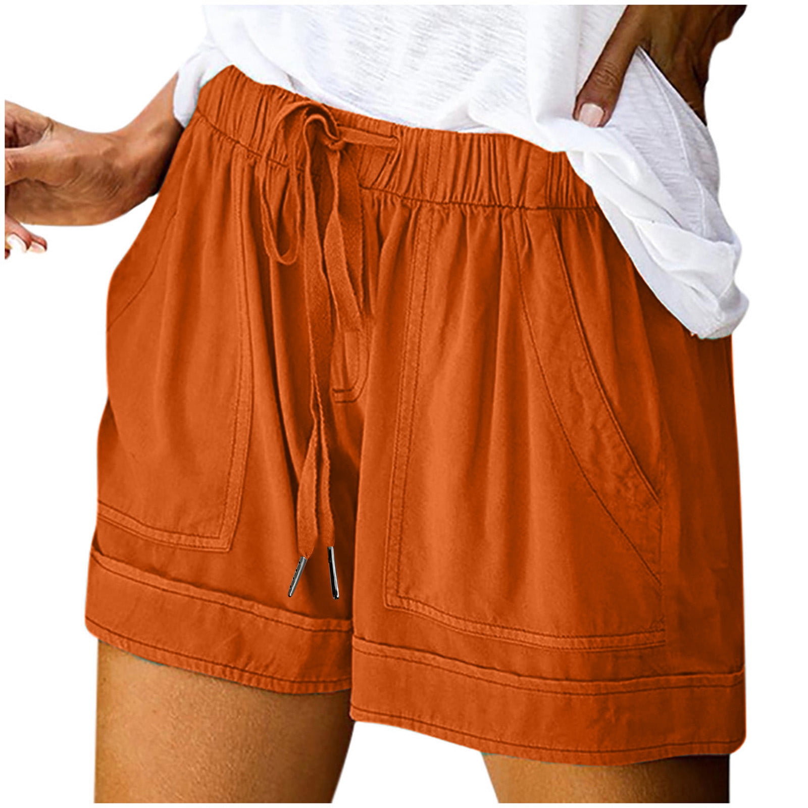 Burnt Orange Women Loose Fit Plus Size Shorts Pants Shorts for - Main Image