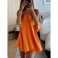 thumbnail image 1 of Burnt Orange Womens Loose-Fit Halter Mini Dress With Tie Front And Backless Design, 1 of 6