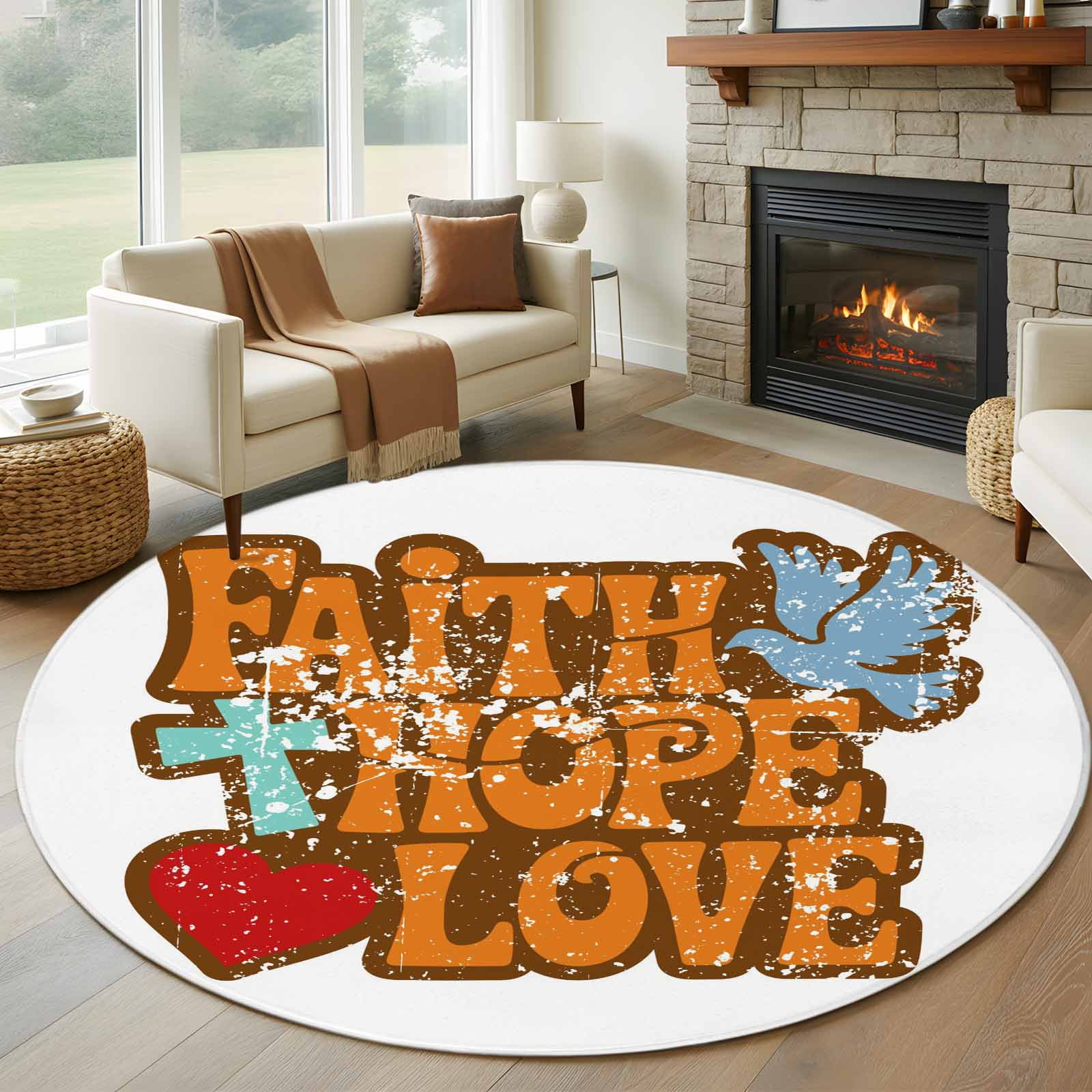 Burnt Orange Words Round Area Rug 6Ft Washable Circle Rugs for Bathroom ...