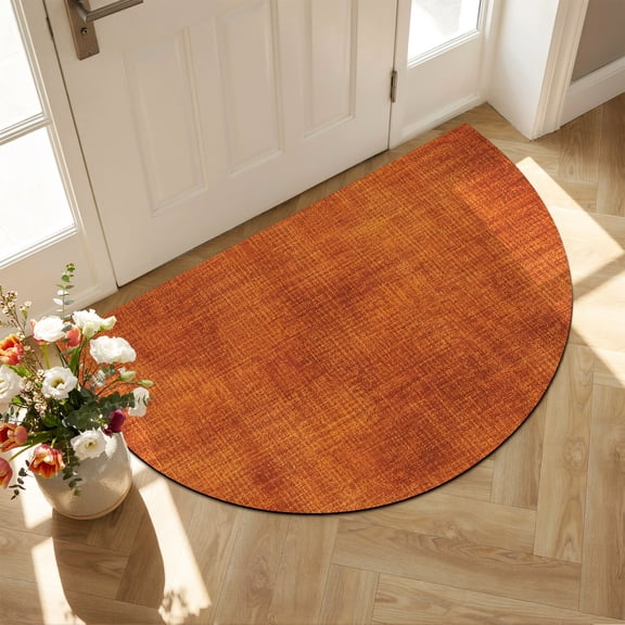 Burnt Orange Woven Fabric Diatomaceous Earth Bath Mat, Vintage Rustic Linen Texture Half Round Non-Slip Quick Dry Door Mat Super Absorbent Bath Rug for Bathroom Kitchen Laundry 18x30in