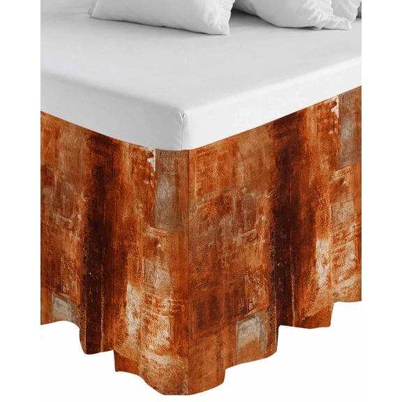 Burnt Orange Wrap Around Bed Skirts for Queen Bed 16" Drop,Bed Skirt with Adjustable Elastic Belt Dust Ruffle Bed Valance for Bedroom Retro Oil Painting Modern Abstract Art Aesthetics Bed Frame Cover