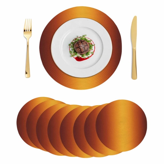 Burnt Orange Yellow Ombre Round 13 Inch Placemats Set of 8, Modern Art Abstract Aesthetics HeatResistant Non Slip Place Mats for Dining Table, Wipeable Braided Kitchen Table Mats for Housewarming