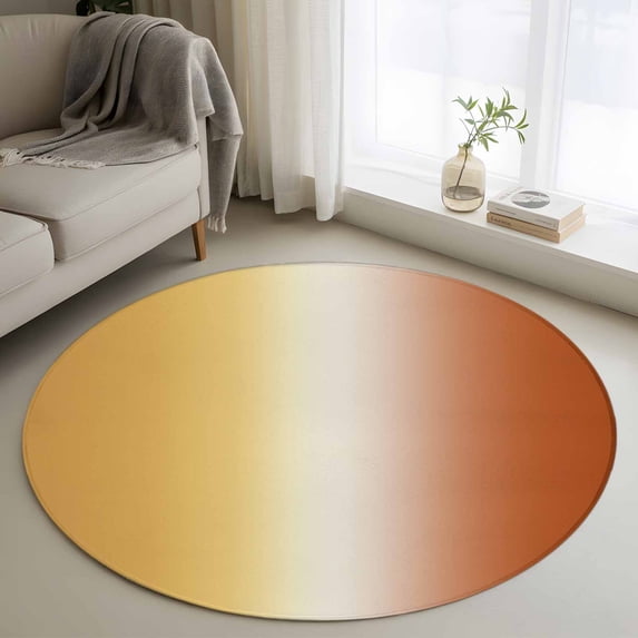 Burnt Orange Yellow Ombre Round Area Rug 3Ft Washable Small Circle Rugs for Kitchen Entryway, Contemporary Art Abstract Aesthetics Non-Slip Carpet Floor Mats Indoor Outdoor Carpet Runner Home Decor
