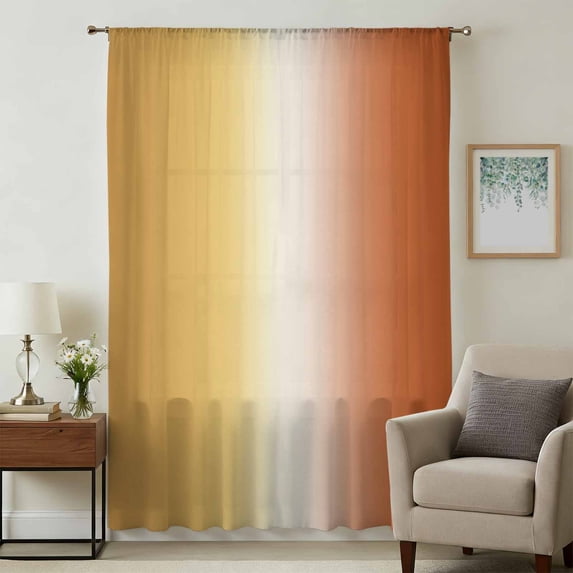 Burnt Orange Yellow Ombre Sheer Curtains 54" Long, Contemporary Art Abstract Aesthetics Light Filering Curtains, Breathable Simi Curtain Privacy Drapes for Kitchen Bathroom Small Window Treatment