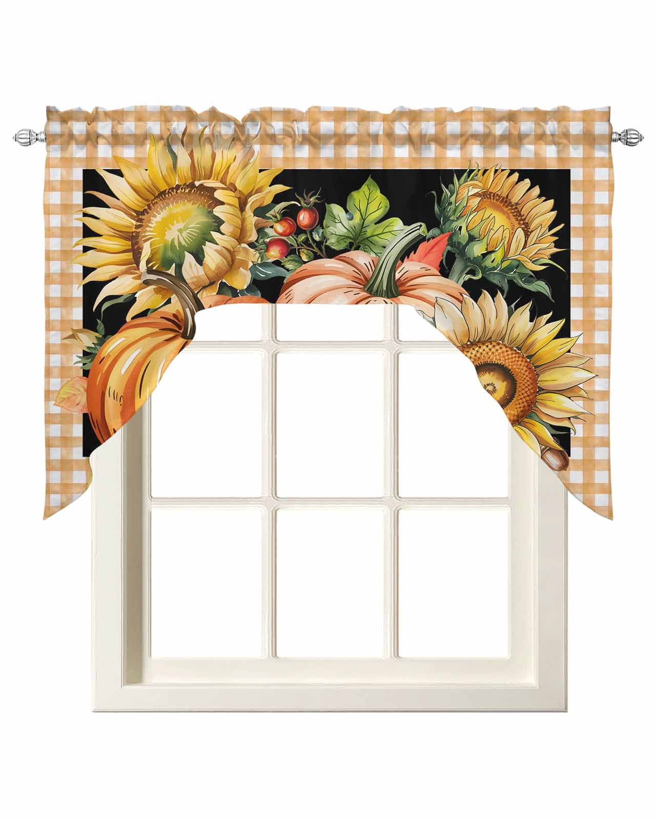 Burnt Orange Yellow Pumpkins Fall Kitchen Swag Valances for Windows ...