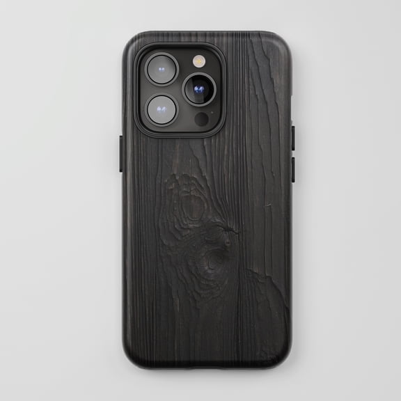 Burnt Wood Grain For All iPhone Series Tough Phone Case Rustic Design Black Finish