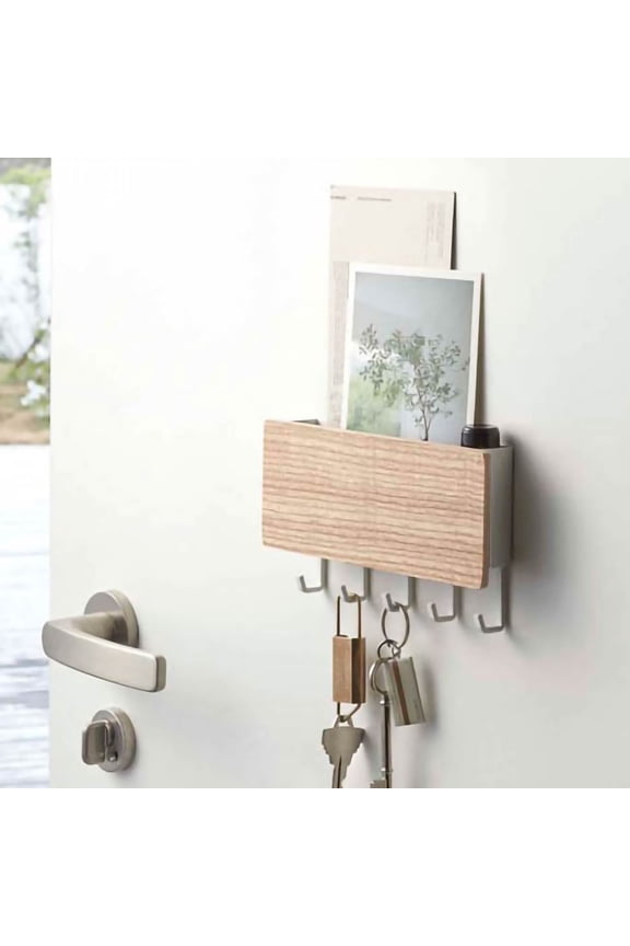 Burnt Wood Key Holder for Wall with Shelf, Decorative Mail and Key Organizer with 4 Large Hooks, Rustic Paulownia Wood Entryway Shelf for Keys, Bags and Coats