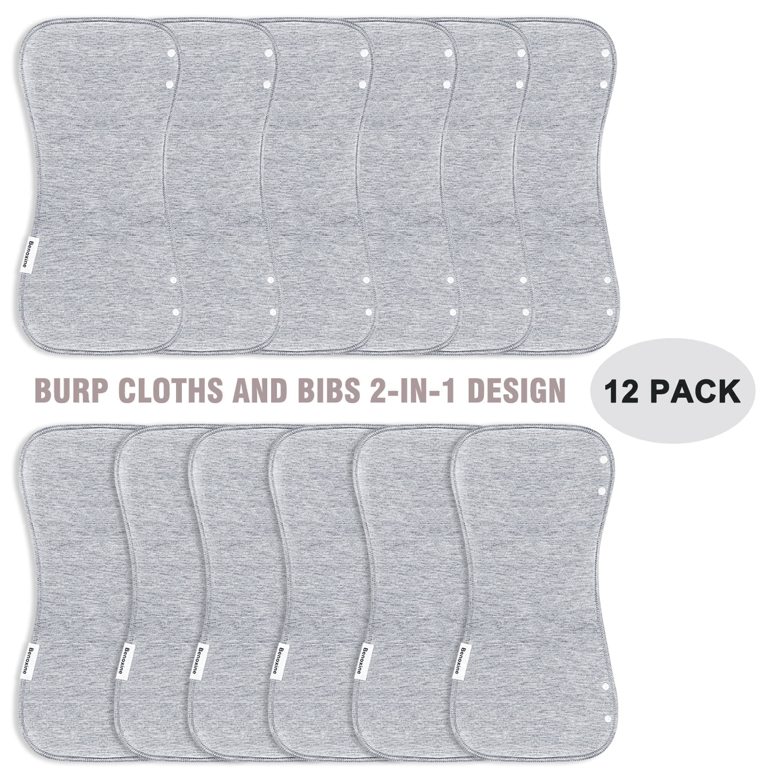 Burp Cloths & Baby Bibs 2-In-1 Large Size 3 Layers Thicken 100% Cotton Super Soft Absorbent for Teething and Drooling Baby Spit Up Burping Rags Set for Boys and Girls Infant Newborn 12-Pack