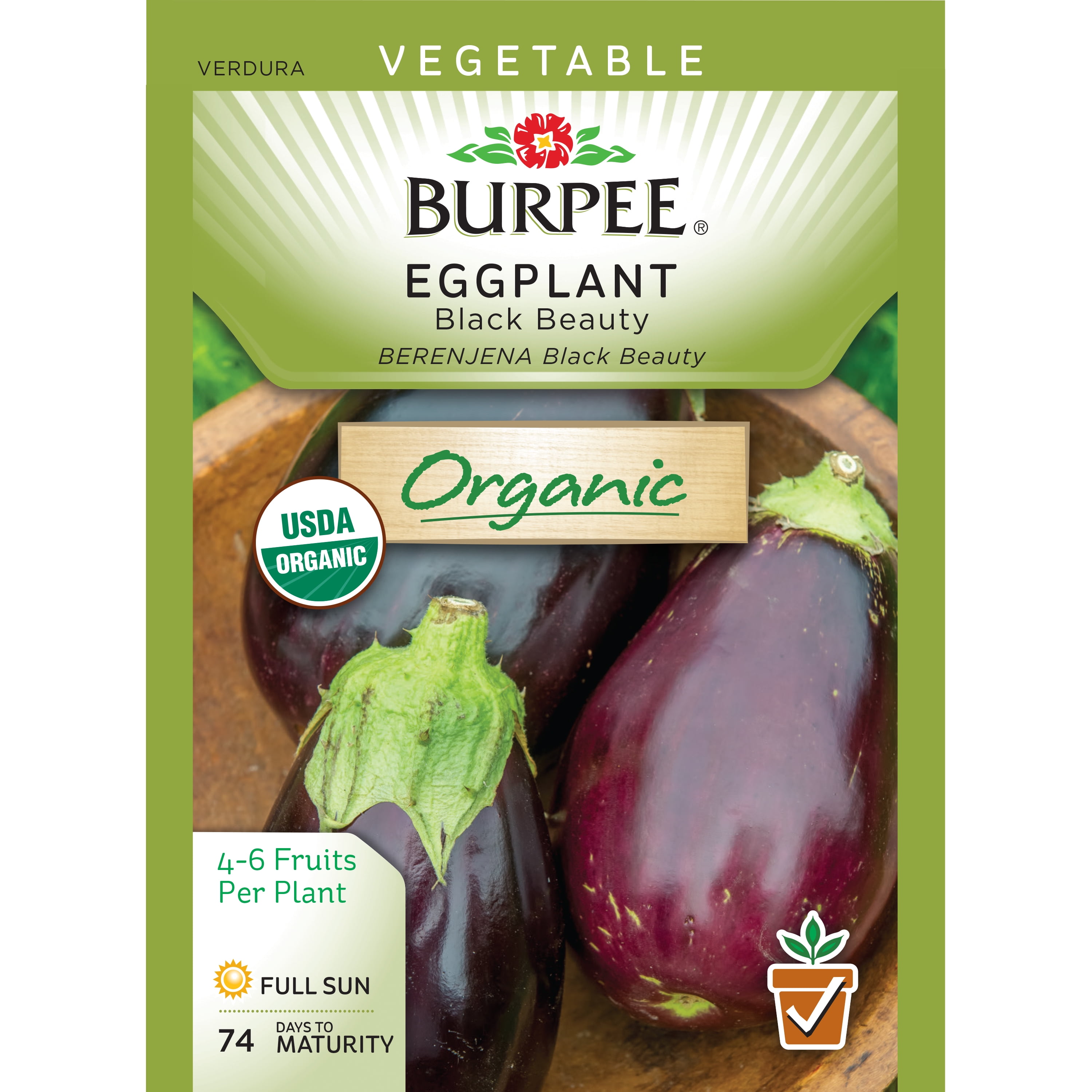 BurpeeEggplant, Black Beauty Organic Seed Packet