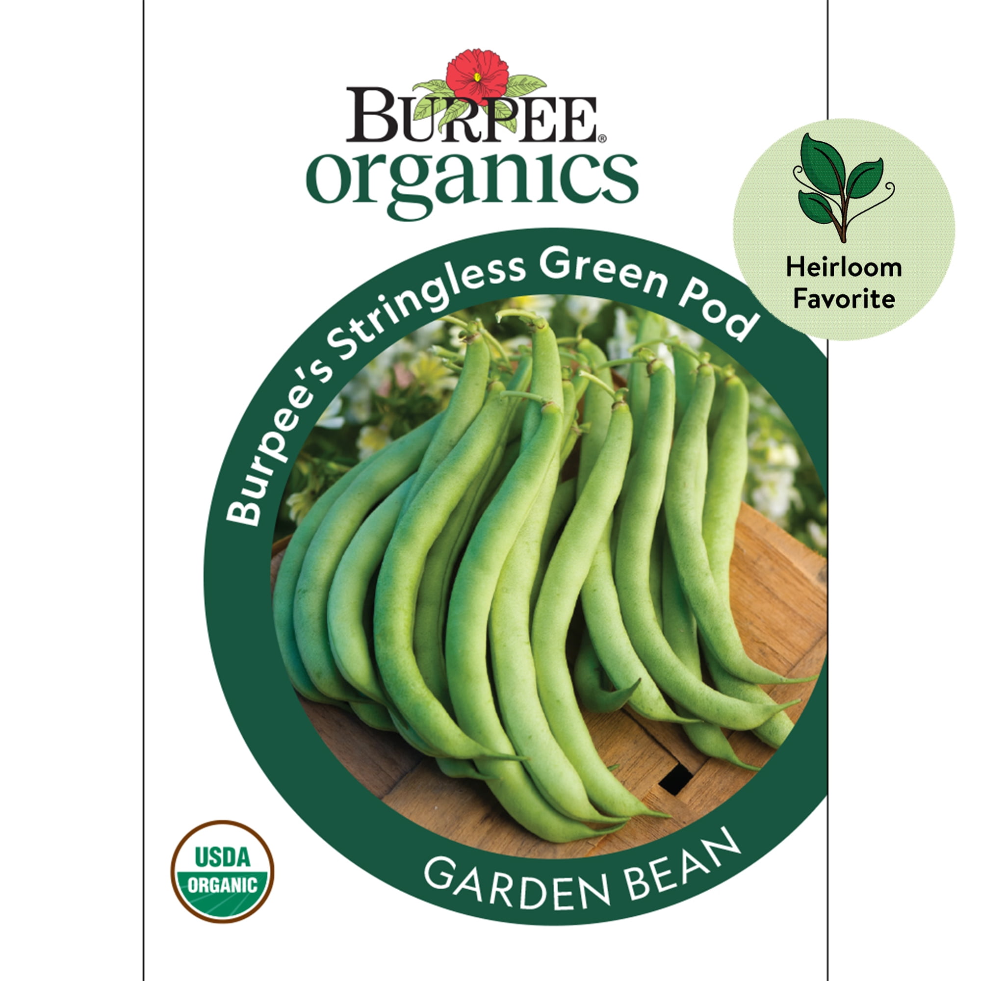 Burpee Organic Burpee's Stringless Green Pod Garden Bean Vegetable Seed, 1-Pack