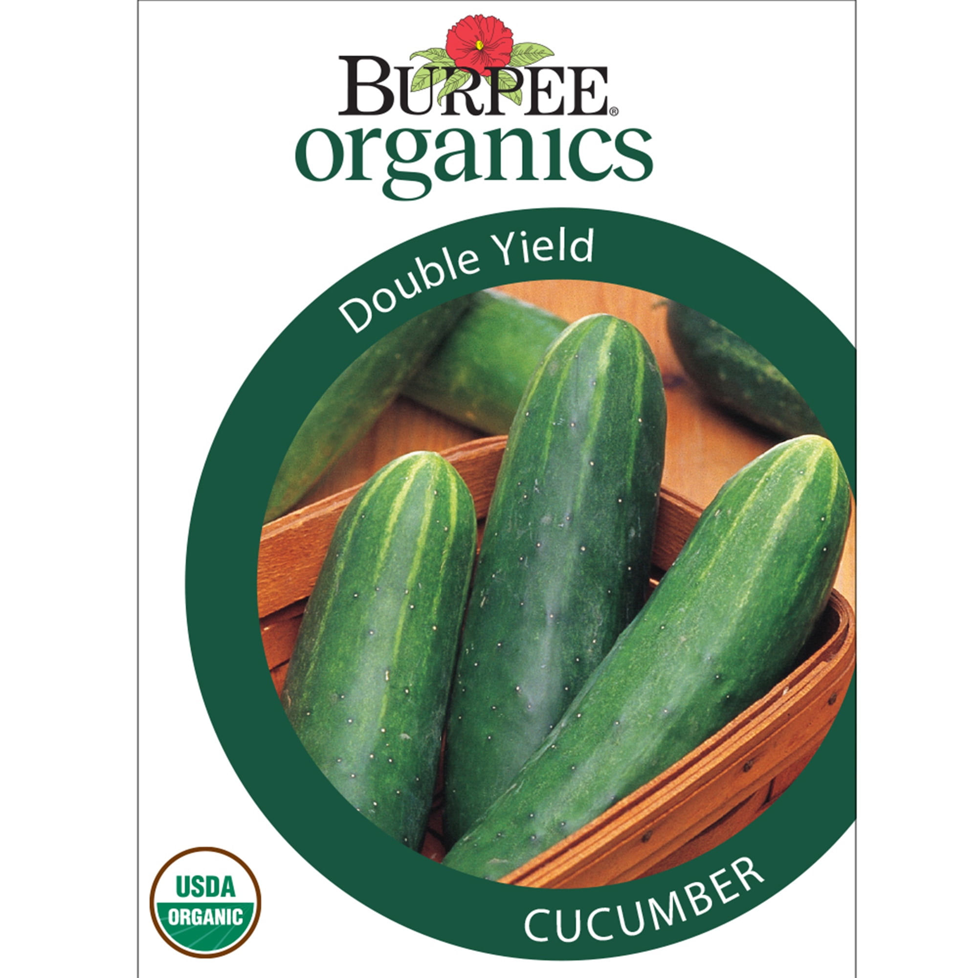 Burpee Organics Double Yield Cucumber Seeds - Non-GMO, Slicing Cucumber, Organic Vegetable Gardening Seeds, 600mg, 1-Pack