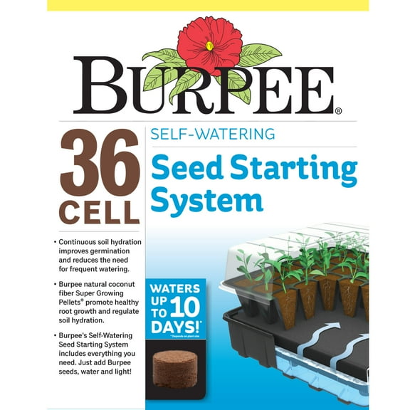 Burpee Self Watering 36 Cell Seed Starting Tray with Super Growing Pellets and Soil Mixer