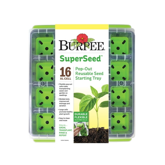 Burpee SuperSeed 16 XL Cell Seed Starting Tray - Reusable and Dishwasher Safe - Growing Tray for Seedlings and Plant Germination