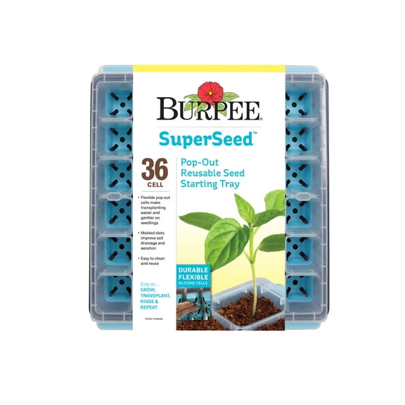Burpee SuperSeed 36 Cell Seed Starting Tray with Reusable Silicone Cells, Dishwasher Safe