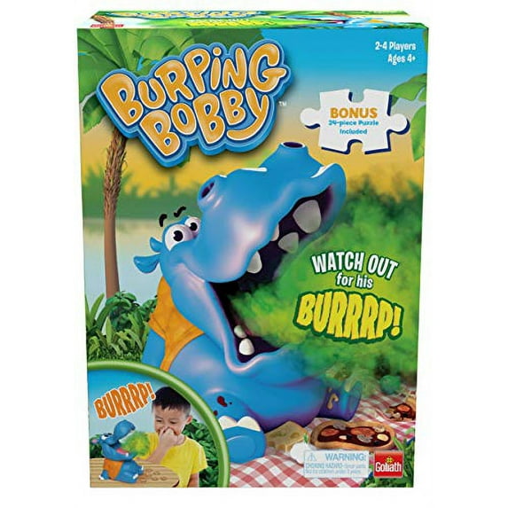 Burping Bobby - The Feed The Hippo But Watch Out for His Burp! Game - Includes A Fun Colorful 24pc Puzzle by Goliath