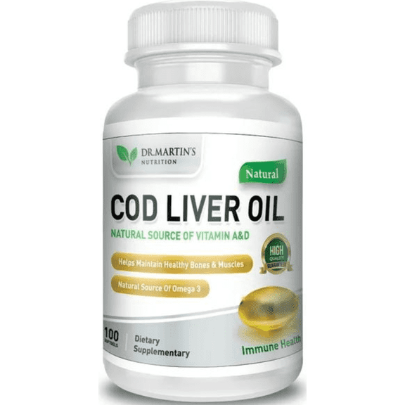 Burpless Cod Liver Oil Supplement | 100 Ct | Omega 3 Fish Oil | EPA & DHA | Vitamins A & D | DR MARTIN'S NUTRITION
