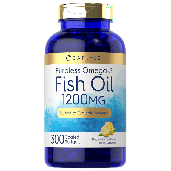 Burpless Fish Oil 1200 mg | 300 Softgels | Natural Lemon Flavor | by Carlyle