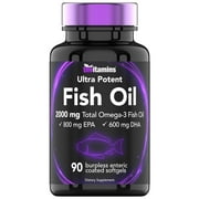 TNVitamins Burpless Omega 3 Fish Oil 2000mg Enteric Coated Softgels with Epa Dha Wild Caught Purified Omega 3 Fatty Acid Supplements Mercury Free, Count 90