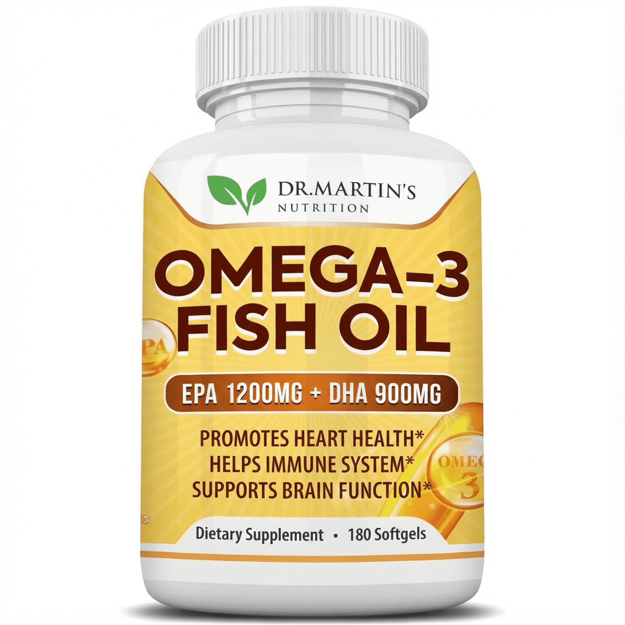 Omega 3 Fish Oil 3750mg Triple Strength | EPA 1200mg + DHA 900mg Fatty Acids | Fish Oil Omega 3 Supplement | Promotes Healthy Heart, Immune System, Eyes, Skin & Brain Function | 180 Burpless Softgels