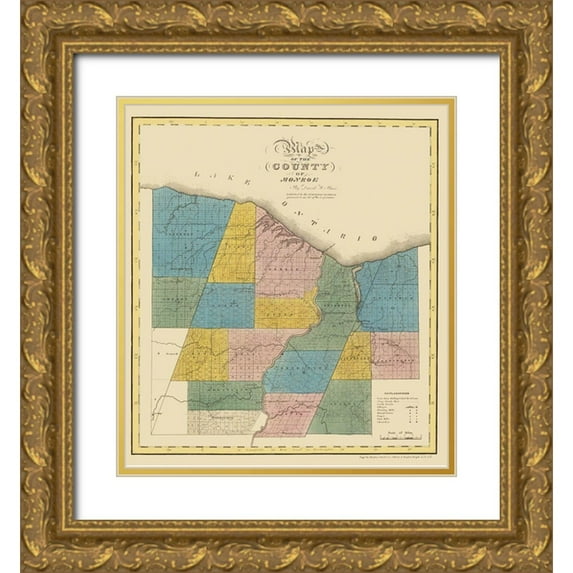 Burr 12x13 Gold Ornate Wood Framed with Double Matting Museum Art Print Titled - Monroe New York - Burr 1829
