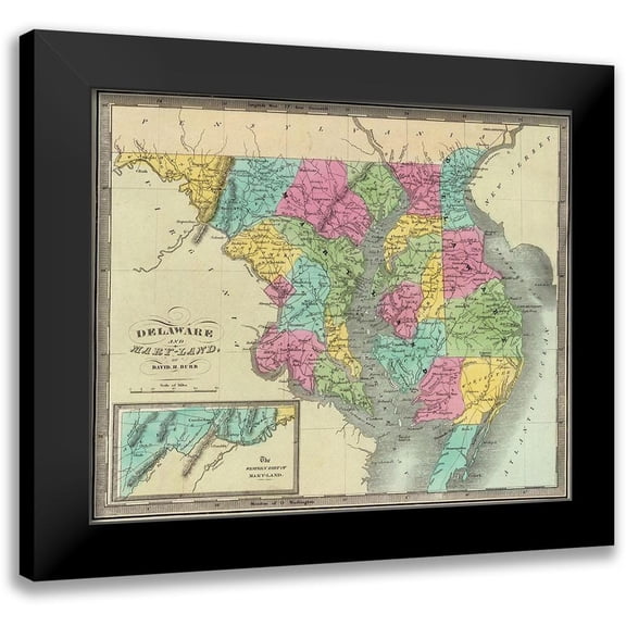 Burr 14x12 Black Modern Framed Museum Art Print Titled - Delaware, Maryland - Burr 1835