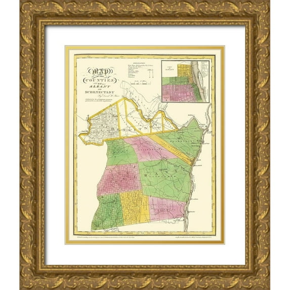 Burr 15x18 Gold Ornate Wood Framed with Double Matting Museum Art Print Titled - Albany Schenectady New York - Burr 1829