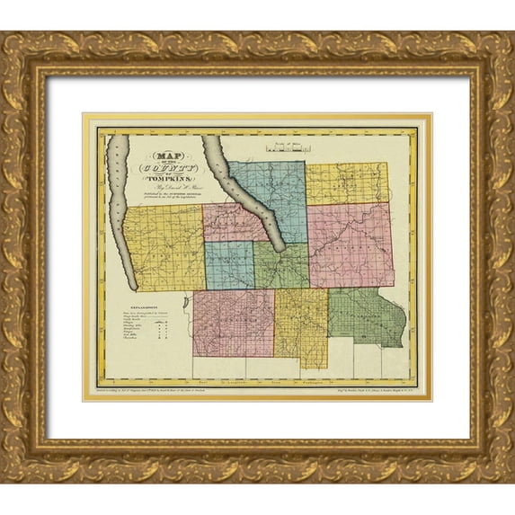 Burr 17x15 Gold Ornate Wood Framed with Double Matting Museum Art Print Titled - Tompkins New York - Burr 1829