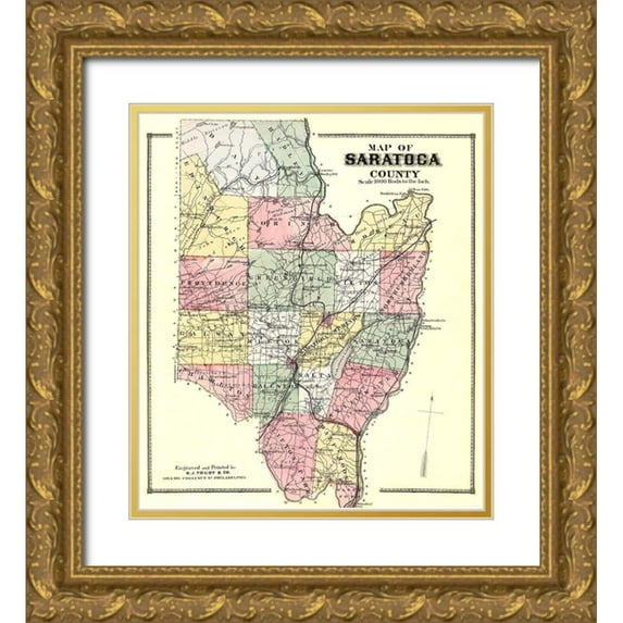 Burr 20x22 Gold Ornate Wood Framed with Double Matting Museum Art Print Titled - Saratoga New York - Burr 1866