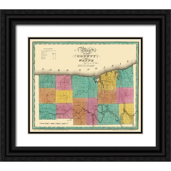 Burr 23x20 Black Ornate Wood Framed with Double Matting Museum Art Print Titled - Wayne New York - Burr 1829