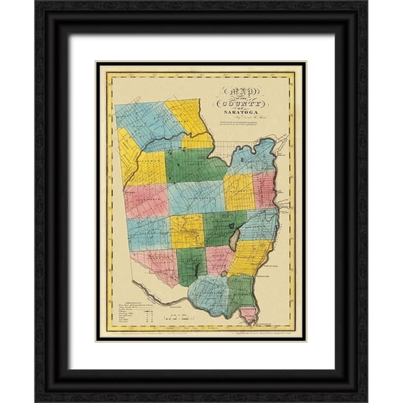 Burr 25x32 Black Ornate Wood Framed with Double Matting Museum Art Print Titled - Saratoga New York - Burr 1829