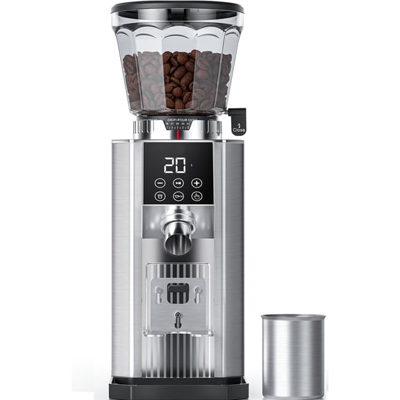 Burr Coffee Bean Grinder for Home Use with 45 Precise Grinding Settings, Espresso Grinder with Height Adjustable Funnel Stand, LED Touch Panel, Anti-static Design, Micro Switch User Friendly