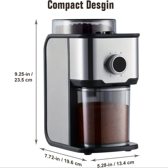 Burr Coffee Grinder, Adjustable Coffee Bean Grinder Electric with 14 Grinding Settings, 2-12 Cups for Espresso, Drip Coffee And French Press