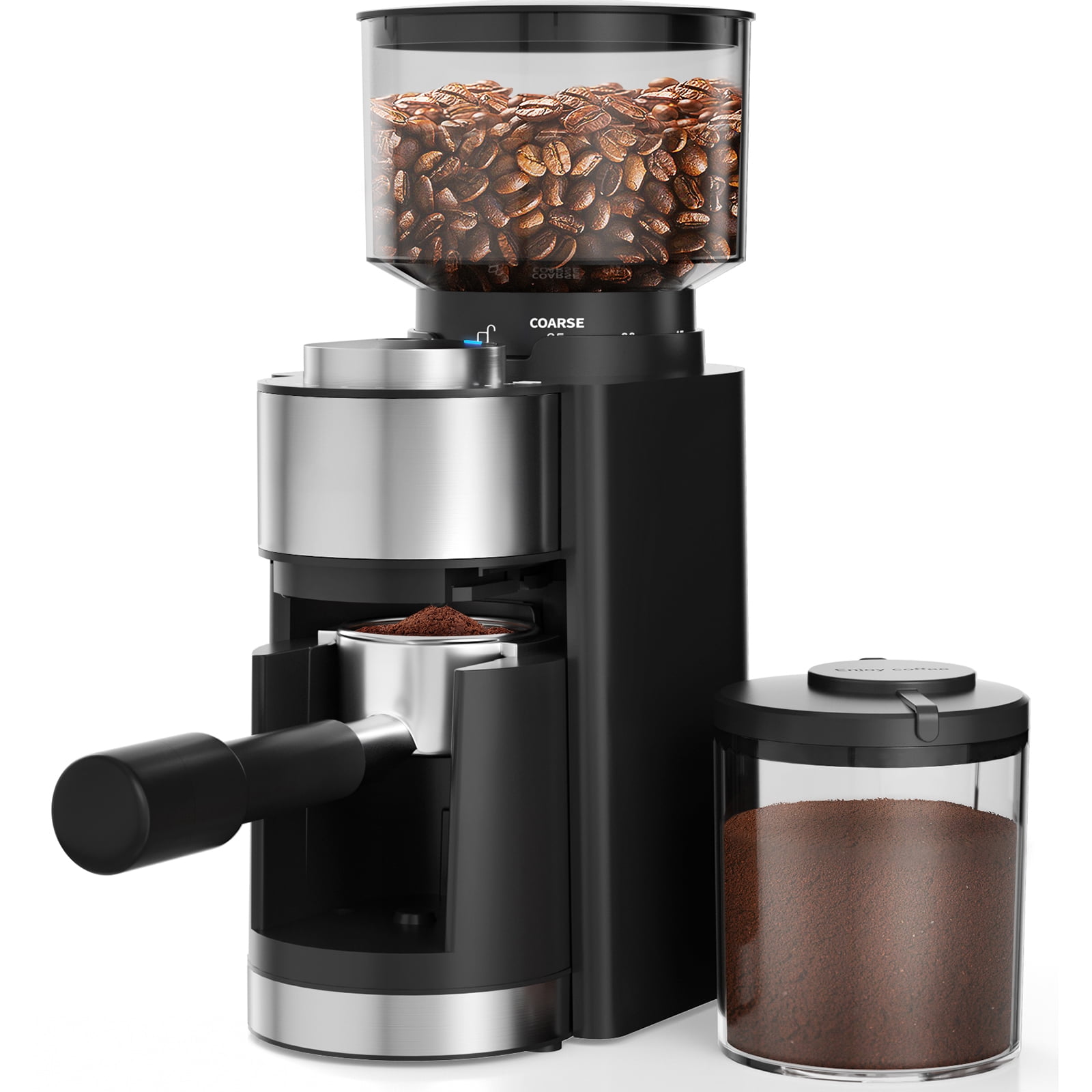 Aromaster Black Stainless Steel Burr Coffee Grinder with Adjustable Grind