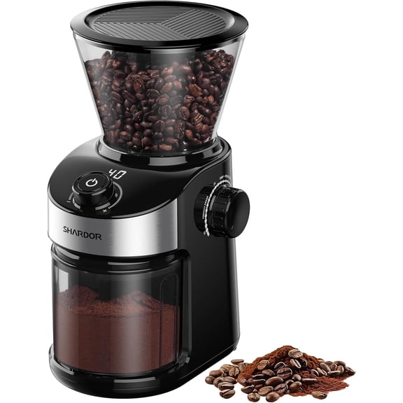 Burr Coffee Grinder Electric with 32 Grinding Sizes 4.0, Coffee Grinders for Home Use with 40 Seconds Adjustable Electronic Timer, Coffee Bean Grinder with Chamber Cleaning Button,Black