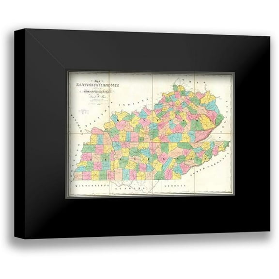 Burr, David 14x11 Black Modern Framed Museum Art Print Titled - Map of Kentucky and Tennessee, 1839