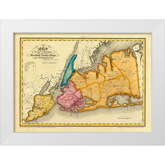 Burr, David 24x18 White Modern Wood Framed Museum Art Print Titled - New York, Queens, Kings, Richmond counties, 1829